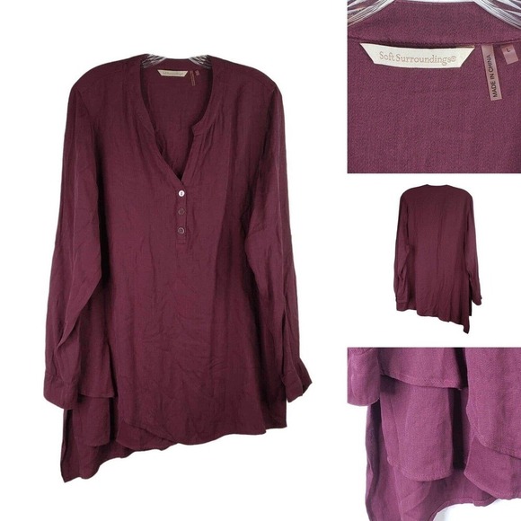 Soft Surroundings Tunic Womens Ruffle Tiered Hem Shirt Purple Size Large Rayon - Picture 1 of 8